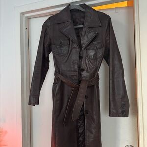 Vintage Dark Brown Leather Trench Coat